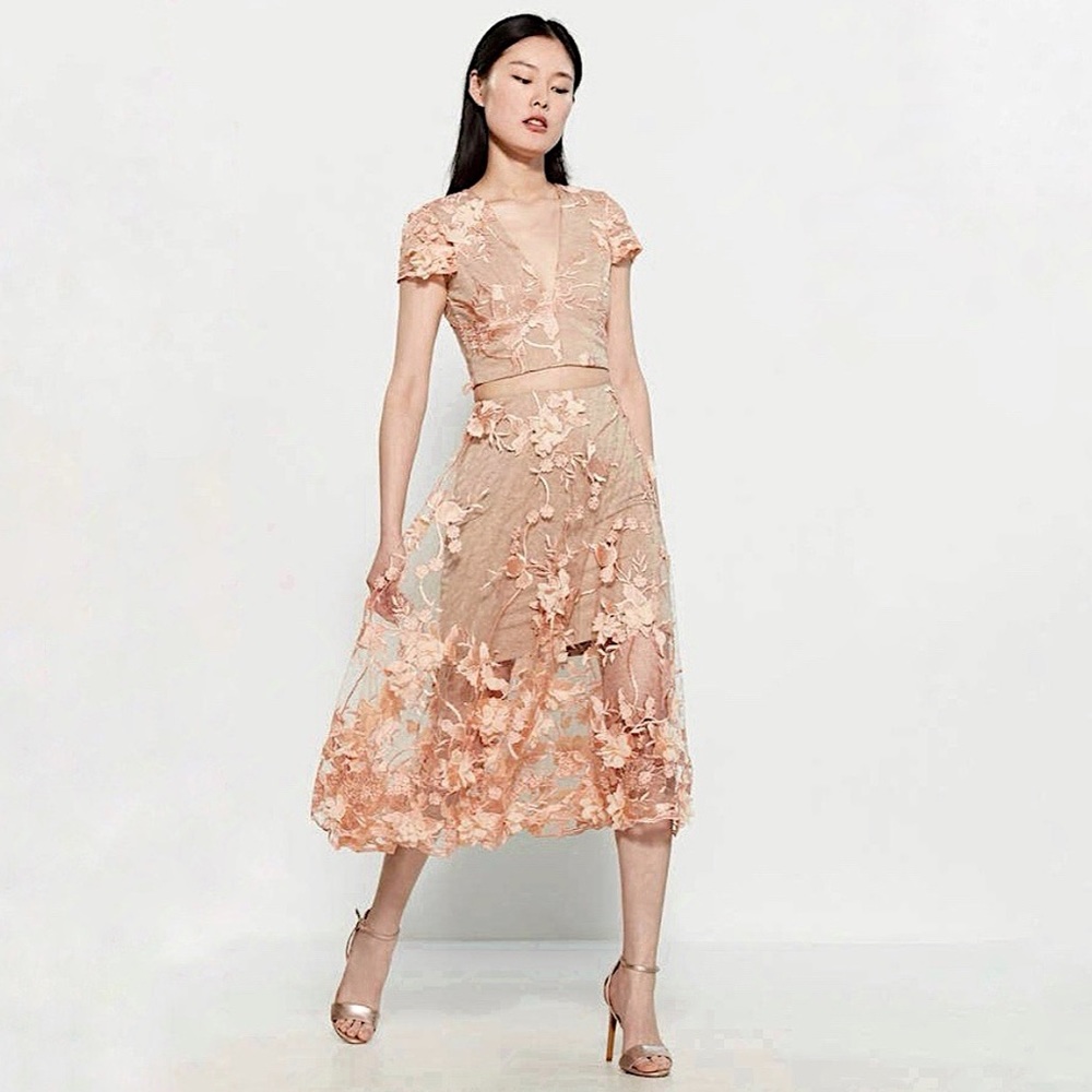 DRESS THE POPULATION | Two Piece Midi Skirt Set